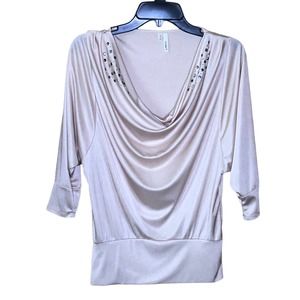 Studio Y Gold Slouch Neck Jeweled Blouse Top, XS